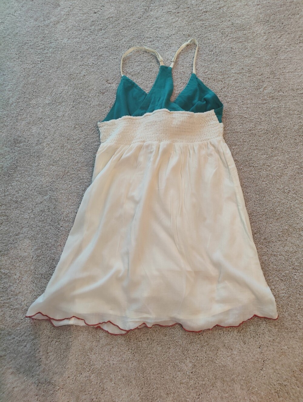 Adorable Cream and Teal Embroidered Sundress. So Cute! - Picture 6 of 8